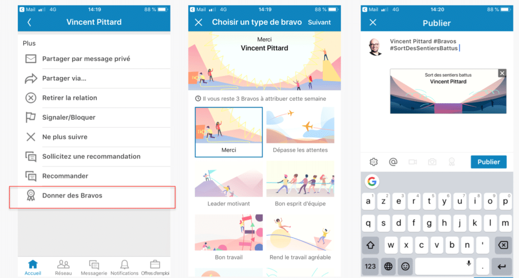 Donner des bravos linkedin