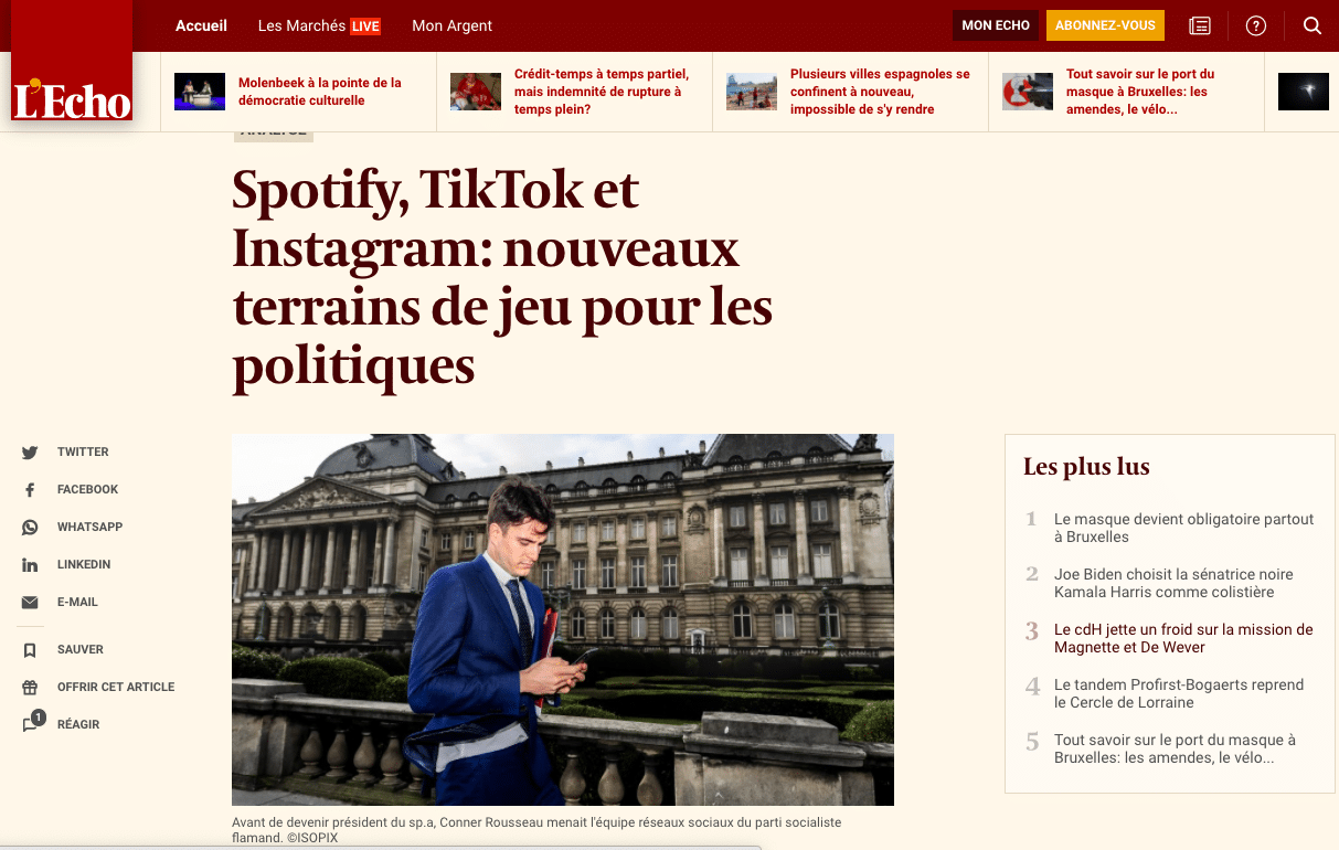 « Spotify, TikTok et Instagram: nouveaux terrains de jeu pour les politiques »