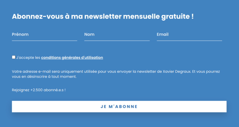 Formulaire inscription newsletter Xavier Degraux