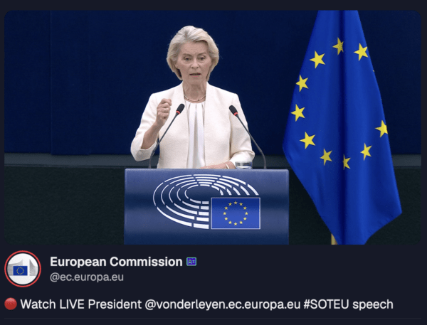 Ursula von der Leyen - Bruxelles - 16 septembre - Discours sur l'Union - EU Kids Act - Screenshot Degraux